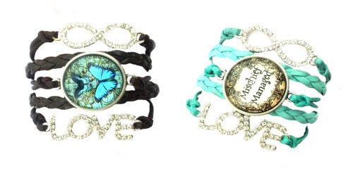 Set of 2 Infinity Cabochon Bracelets, Crystal - Black, Blue
