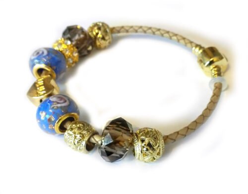 Gemmabella Braided Leather Golden Charm Bracelet - Mum