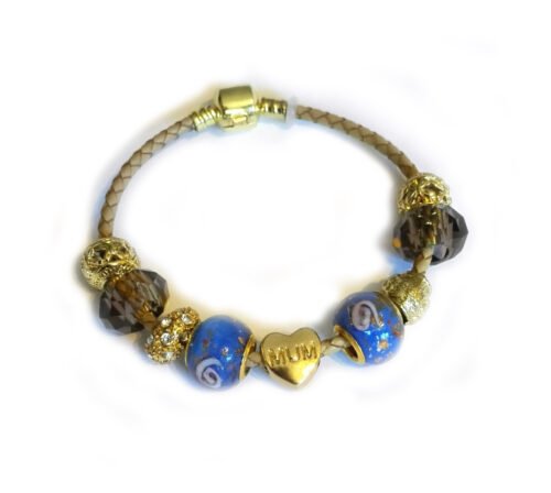 Gemmabella Braided Leather Golden Charm Bracelet - Mum