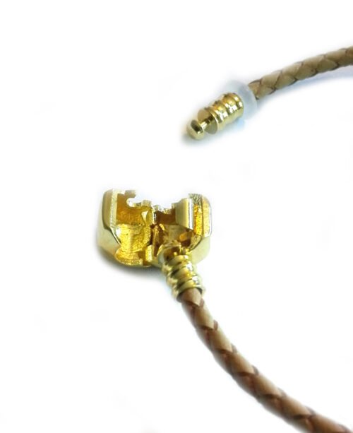 Gemmabella Braided Leather Golden Charm Bracelet - Mum
