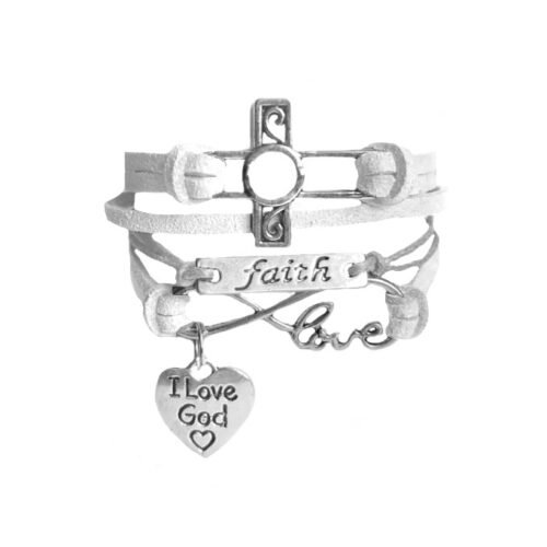 Christian Faith Infinity Bracelet with Cross I love God -White