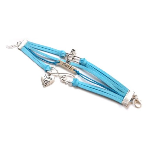 Faith Infinity Bracelet with Cross I love God - Sky Blue