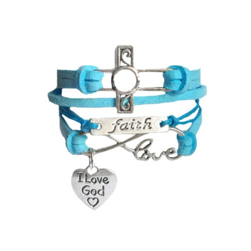 Faith Infinity Bracelet with Cross I love God - Sky Blue
