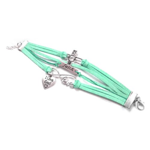 Faith Infinity Bracelet with Cross I love God - Mint