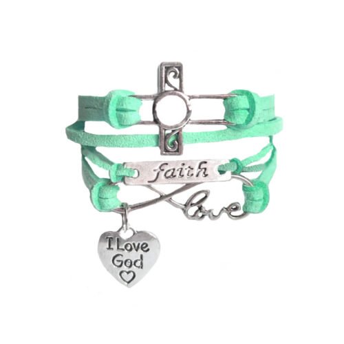Faith Infinity Bracelet with Cross I love God - Mint