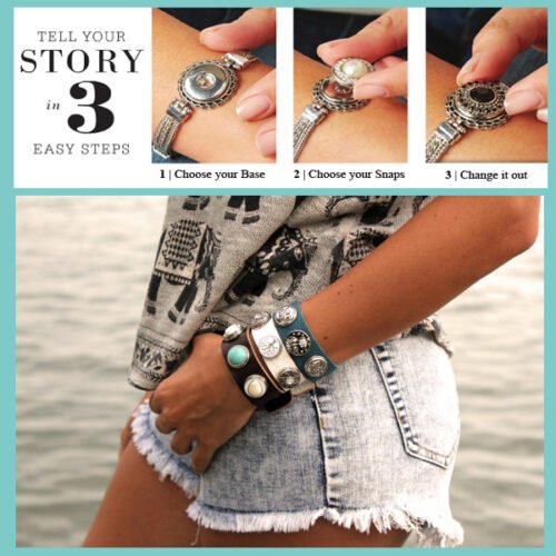 Snap Bracelet in Cracked Leather with four Snap Charms - White