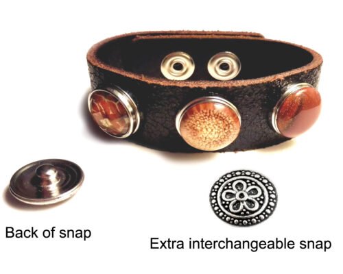 Snap Bracelet in Crackle Black/Brown Leather with four Snap Charms