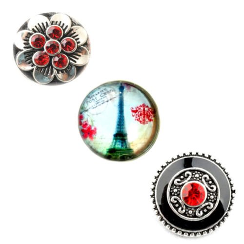 Interchangeable Snap Button charms Set of 3 - Eiffel Paris, Red