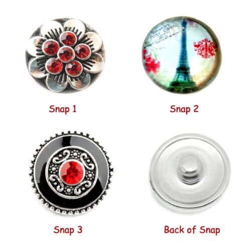 Interchangeable Snap Button charms Set of 3 - Eiffel Paris, Red