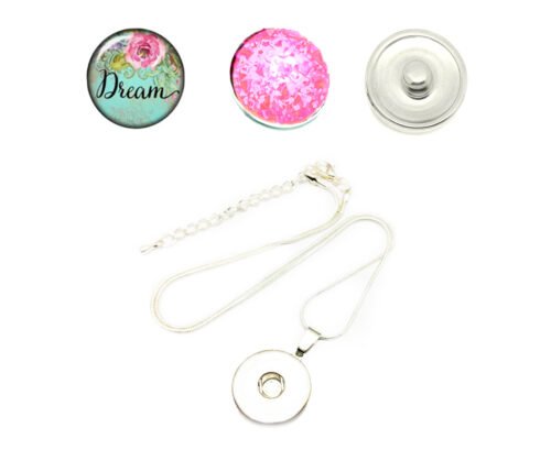 Silver Plated Round Snap Necklace - Dream
