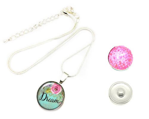 Silver Plated Round Snap Necklace - Dream