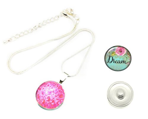 Silver Plated Round Snap Necklace - Dream