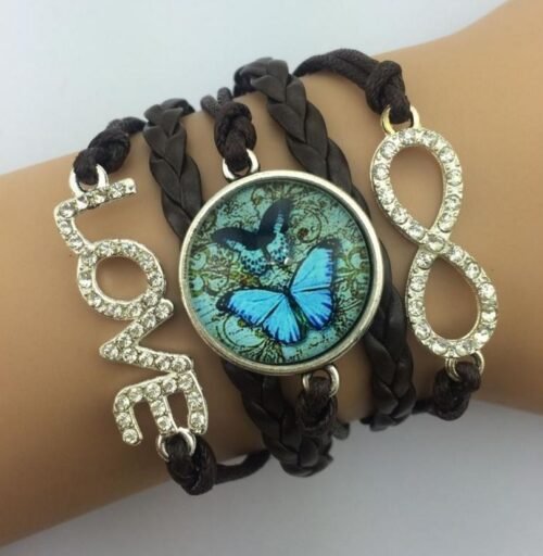 Set of 2 Infinity Cabochon Bracelets, Crystal - Black, Blue