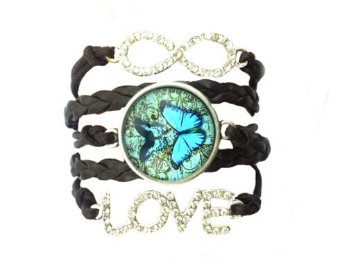 Set of 2 Infinity Cabochon Bracelets, Crystal - Black, Blue