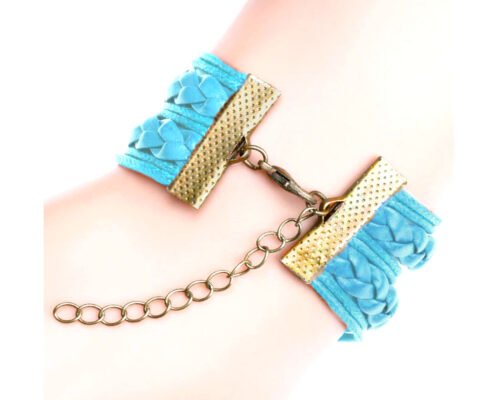 Bronze Cabochon Infinity Bracelet with Antique Butterflies - Blue