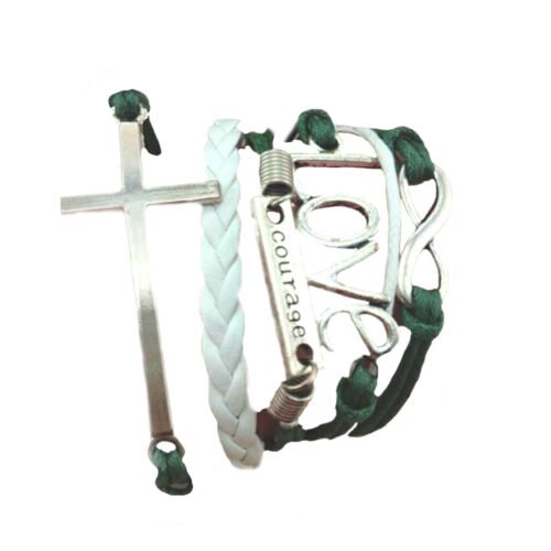Cross Courage Love Infinity Bracelet - Green, White