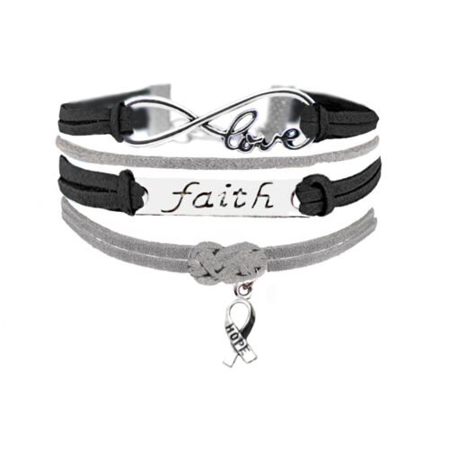 Faith Hope Skin Cancer Support Infinity Bracelet - Black Grey