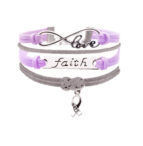 Faith Hope Cancer Support Infinity Bracelet - Lavender, Grey