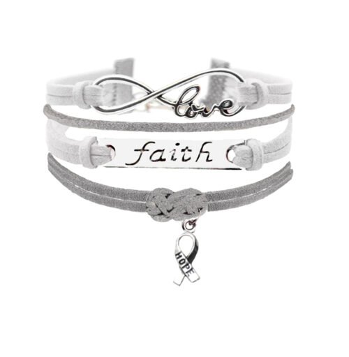 Faith Hope Awareness Support Infinity Bracelet - White, Grey