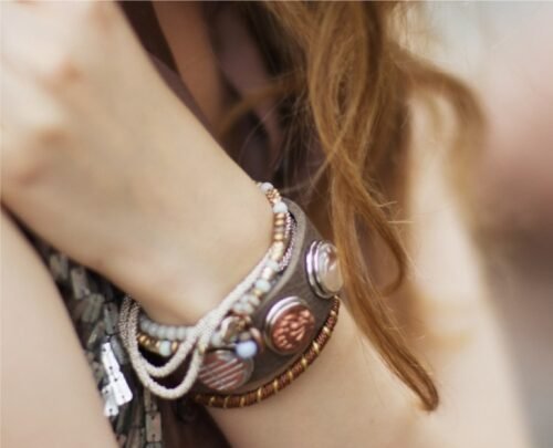 Snap Creations Ornate Brown Leather Bracelet with Three Snaps