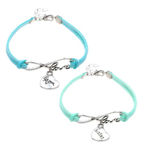 Mom & Sister Heart Infinity Bracelet Set - Blue, Mint Green