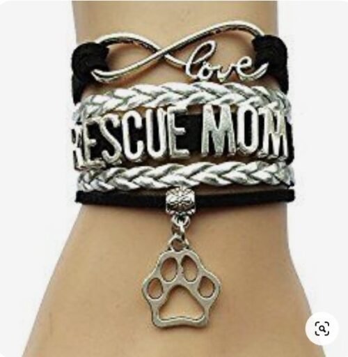 Infinity bracelet with Dog Paw Rescue Mom - Silver, Black