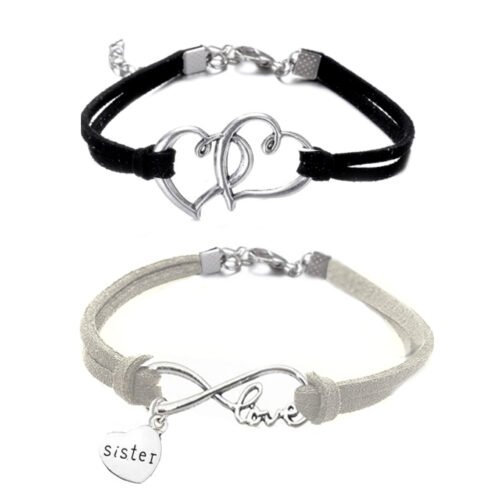 Sister Love Infinity Bracelet Set of 2 - Black/Grey