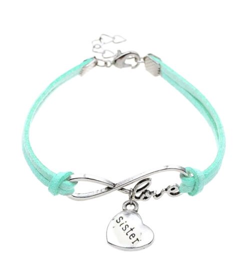 Mom & Sister Heart Infinity Bracelet Set - Blue, Mint Green