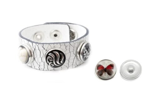 Snap Bracelet in Cracked Leather with four Snap Charms - White