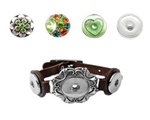 Snap Creations Ornate Brown Leather Bracelet with Three Snaps