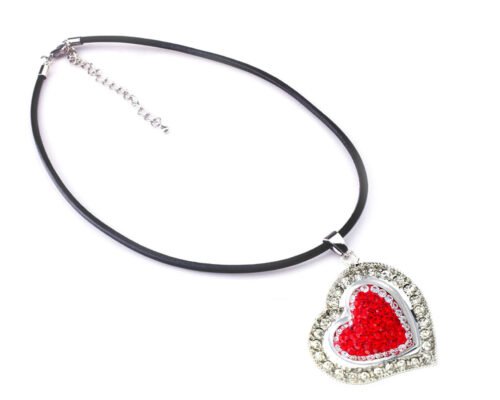 Snap Creations Leather Necklace with Crystal Heart - Red