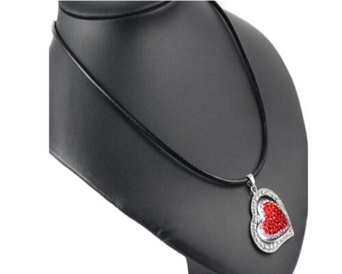 Snap Creations Leather Necklace with Crystal Heart - Red