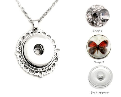 Snap Creations Ornate Round frame Necklace set - Butterfly