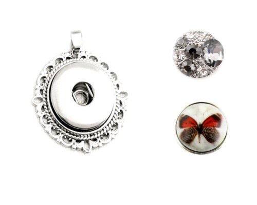 Snap Creations Ornate Round frame Necklace set - Butterfly