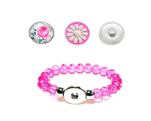 Crystal Bead Snap Charm Bracelet Set - Rose