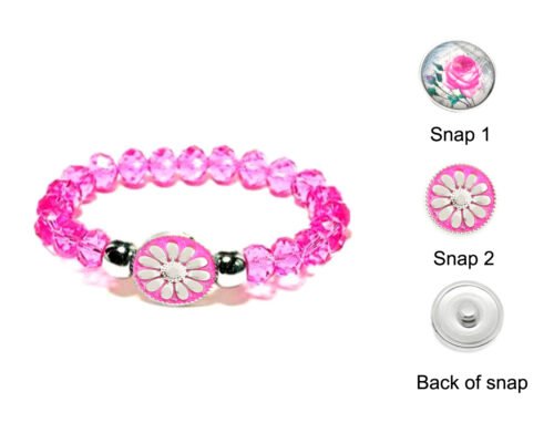 Crystal Bead Snap Charm Bracelet Set - Rose