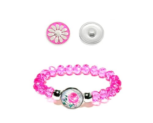 Crystal Bead Snap Charm Bracelet Set - Rose