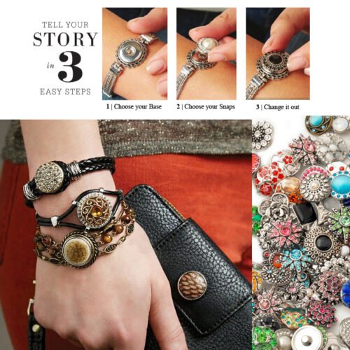 Paris Eiffel Tower Snap Bracelet Set - Black