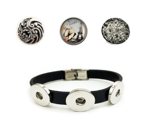 Paris Eiffel Tower Snap Bracelet Set - Black