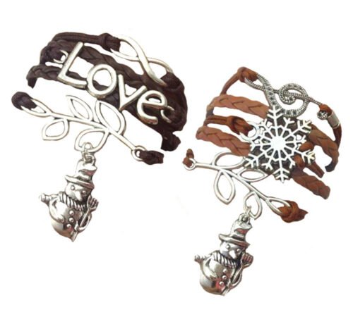 Christmas Snowman Infinity Bracelet Set of 2 - Brown