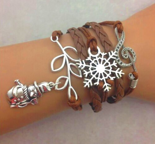 Christmas Snowman Infinity Bracelet Set of 2 - Brown