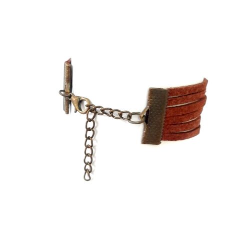 Bronze Love Hearts Entwined Infinity Bracelet with Arrow -Brown