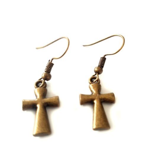 Purity Love Infinity bracelet and Cross Earrings Set Bronze White