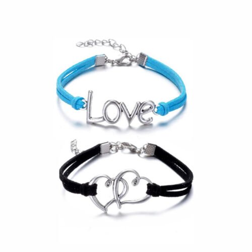 Silver Love & Hearts Entwined Infinity Bracelets - Set of 2