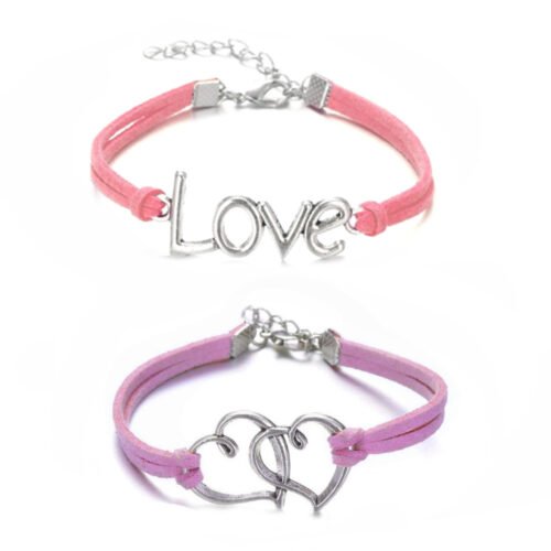 Silver Love & Hearts Entwined Infinity Bracelets Set of 2 - Lavender