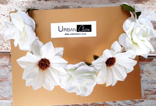 bridal boho flower crwon white (2) Boho Bridal Flower Crown Braided headband Wreath - White