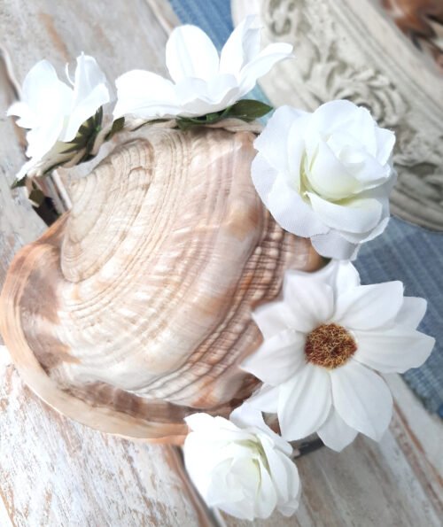 bridal boho flower crwon white (3) Boho Bridal Flower Crown Braided headband Wreath - White