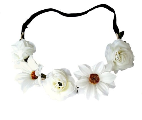 bridal flower crown white (2) Boho Bridal Flower Crown Braided headband Wreath - White