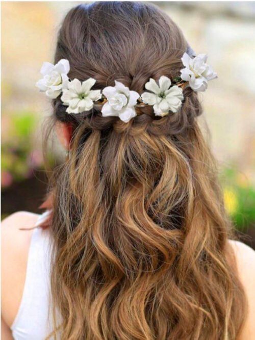 flower crown bridal white Boho Bridal Flower Crown Braided headband Wreath - White