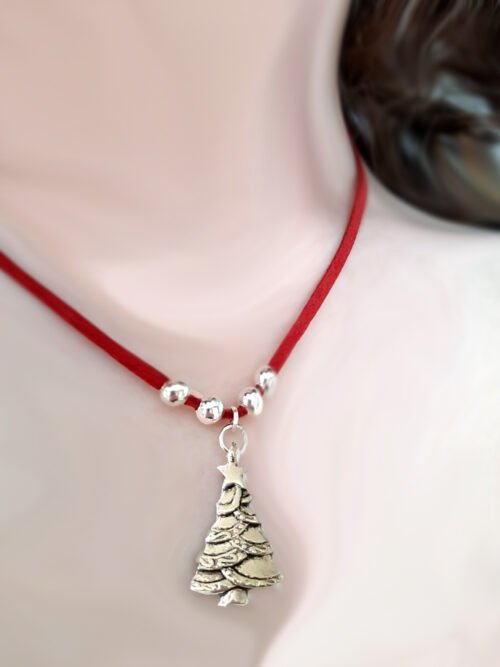 Christmas Tree Necklace & Bracelet Set - Red